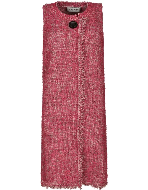 Lanvin Fringe Trimmed Tweed Sleeveless Dres