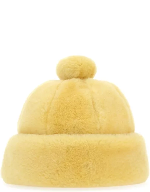 Lanvin Pastel Yellow Shearling Beanie Hat