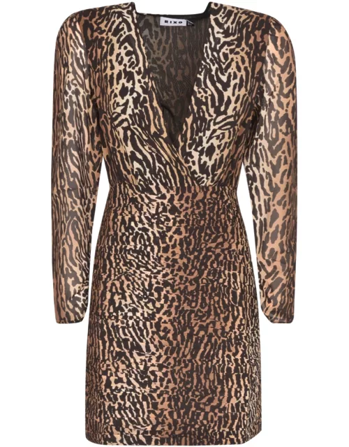 RIXO V-neck Leopard Print Dres