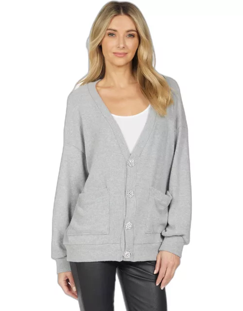 Quimby Crystal Button Cardigan - Heather Grey