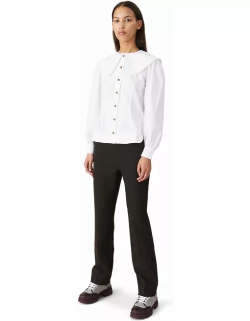 GANNI Long Sleeve Frill Collar Poplin Shirt in White