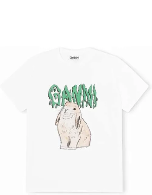 GANNI Short Sleeved Graphic Bunny Jersey T-shirt in White