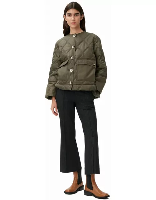 GANNI Long Sleeve Cropped Ripstop Jacket in Green