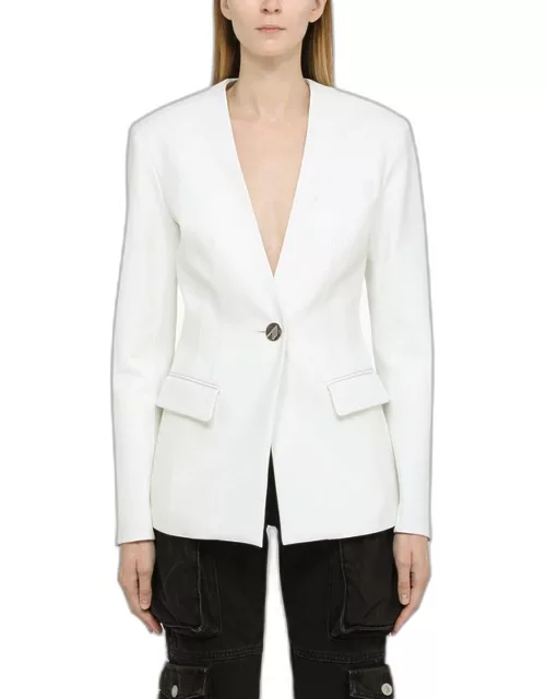 White single-breasted leather blazer