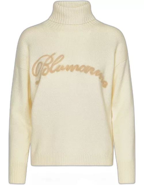 BLUMARINE Cream Cashmere Blend Turtleneck Sweater