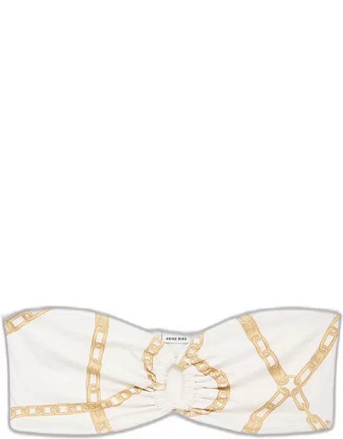 ANINE BING Viv Bikini Top in Cream And Tan Link Print