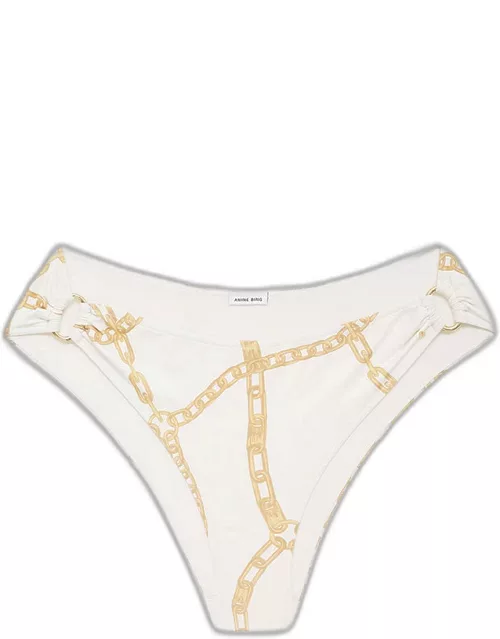ANINE BING Viv Bikini Bottom in Cream And Tan Link Print
