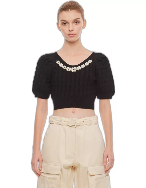 Simone Rocha CROPPED PUFF SLEEVE OPEN NECK CABLE TOP
