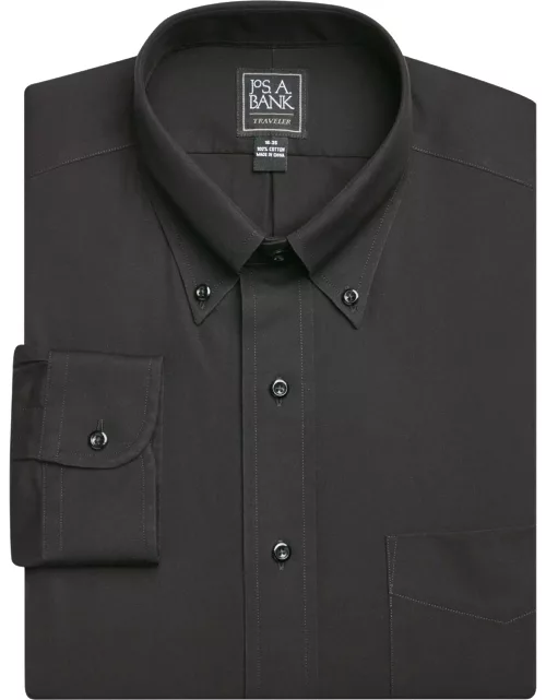 JoS. A. Bank Men's Traveler Collection Traditional Fit Button-Down Collar Dress Shirt, Black