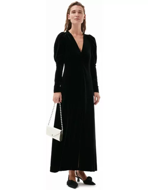 GANNI Long Sleeve Long Velvet Maxi Dress in Black