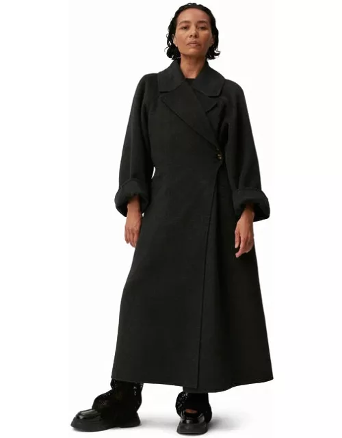GANNI Long Sleeve Long Wool Coat