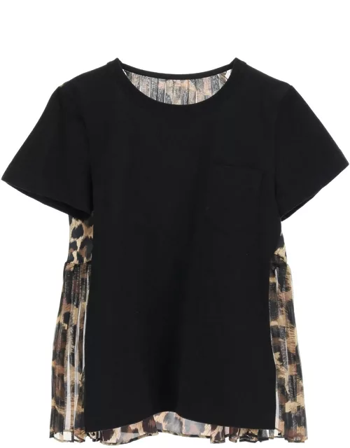 SACAI COTTON TOP WITH LEOPARD PRINT INSERT