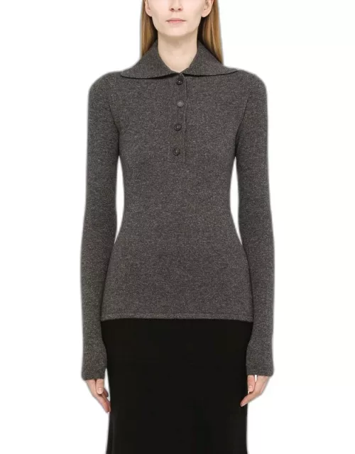 Grey wool knit polo shirt