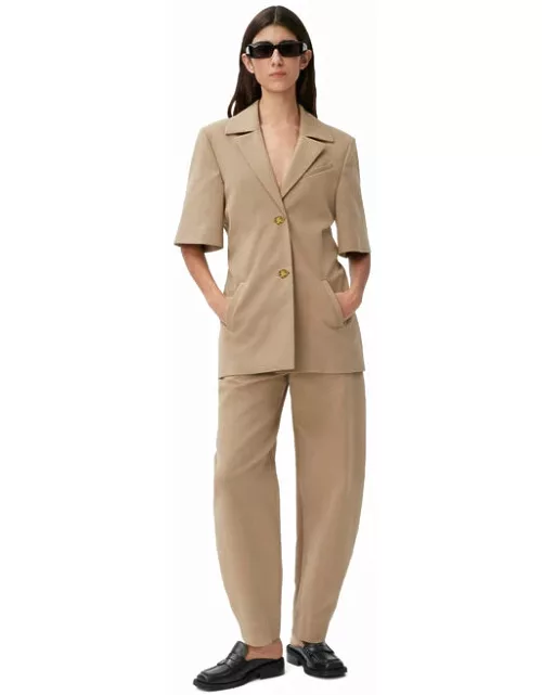 GANNI Short Sleeve Cotton Short-Sleeve Blazer in Petrified Oak Women'