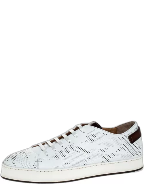 Santoni White Perforated Leather Low Top Sneaker