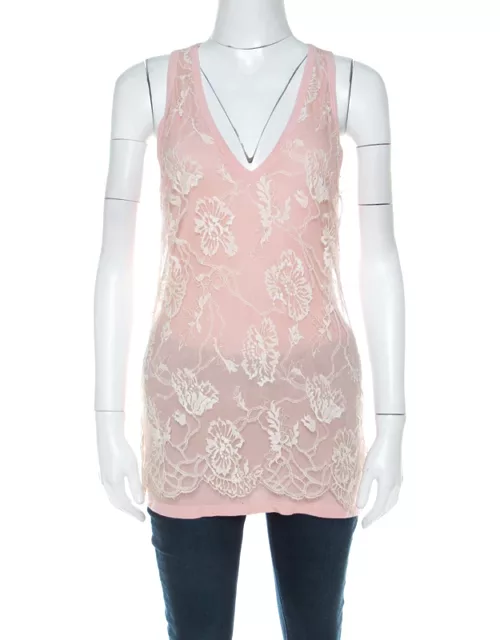 Emanuel Ungaro Pale Pink Floral Lace Overlay Tank Top