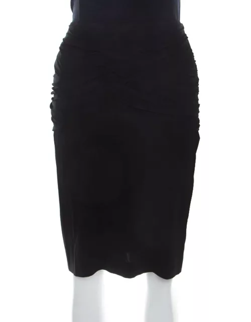 Escada Black Stretch Knit Ruched Braided Detail Edona Skirt