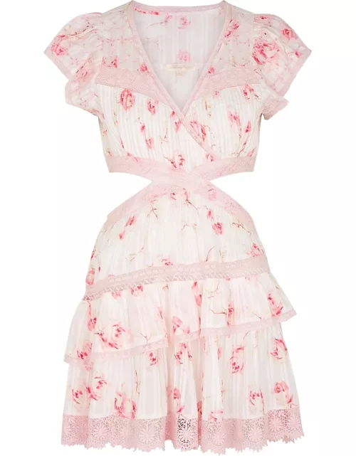 LoveShackFancy Audrina Floral-print Cut-out Cotton Mini Dress - Pink