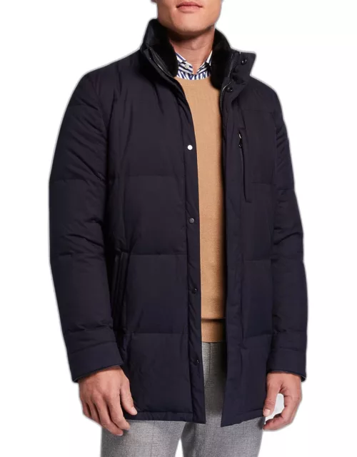 Men's Water-Repellant Quilted Jacket w/ Fur Tri