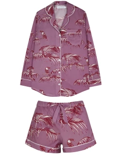 Desmond & Dempsey Bocas Printed Cotton Pyjama Set - Purple