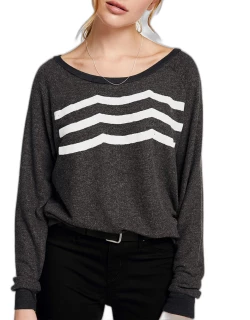 Waves Boat-Neck Long-Sleeve Pullover Top