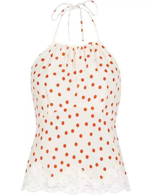Rixo Vienna Polka-dot Halterneck Cropped Top - White And Red