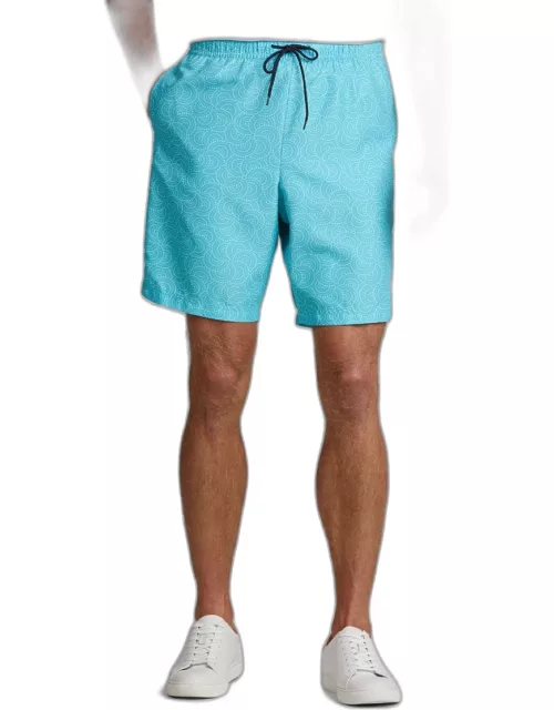 JoS. A. Bank Men's Con. Struct Tailored Fit Half Circle Print Swim Shorts, Teal, SMAL