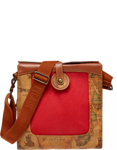 Alviero Martini 1A Classe Geo Print Coated Canvas and Leather Flap Messenger Bag