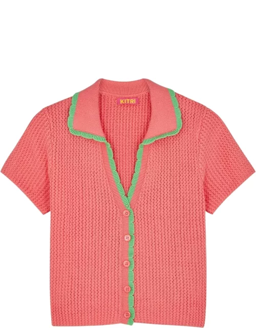 Kitri Finley Coral Textured-knit Cotton Top