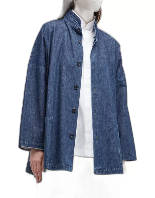 Wide Longer-Back Double-Stand Collar Jacket