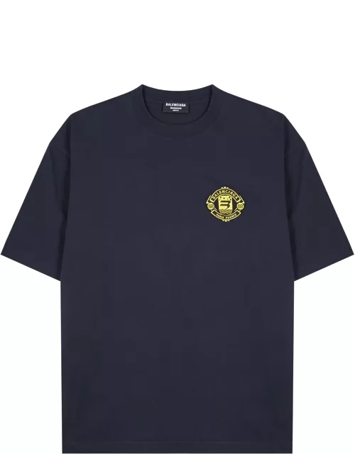 Balenciaga Navy Logo Cotton T-shirt - Blue
