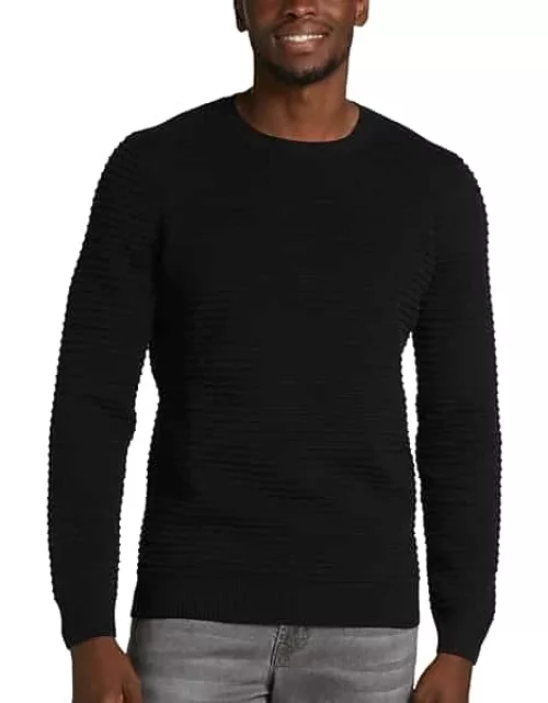 Awearness Kenneth Cole Men's Slim Fit Crew Neck Sweater Black Ottoman Stitch