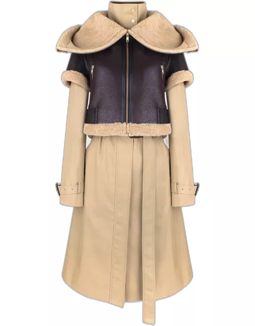 Detachable Aviator Belted Trench Coat