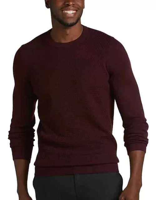 Awearness Kenneth Cole Men's Slim Fit Crew Neck Sweater Burgundy Red Textured Stitch