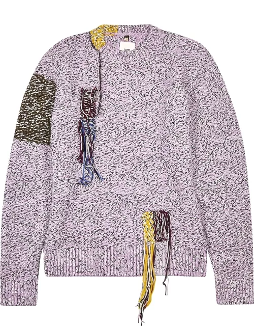 Oamc Astral Fringed Woven Wool-blend Jumper - Lilac