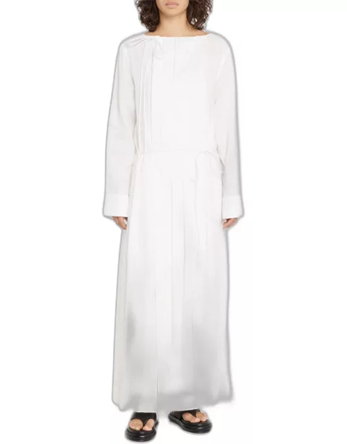 Amar Linen Pleated Long Sleeve Dres