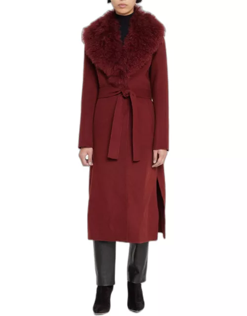 Cashmere Belted Long Coat w/ Fox Fur Collar