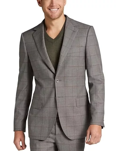 Egara Skinny Fit Men's Suit Separates Coat Taupe Windowpane
