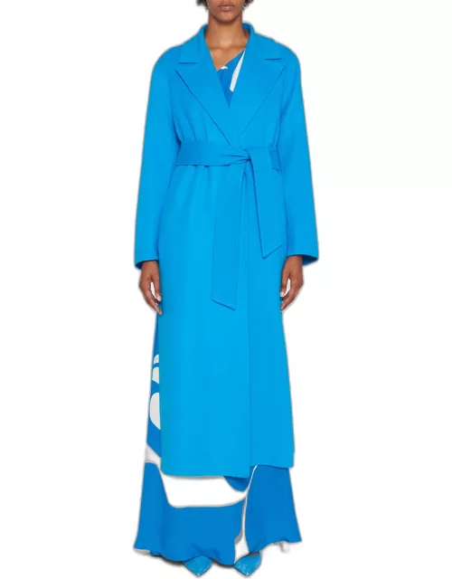 Open-Front Belted Long Cashmere Coat