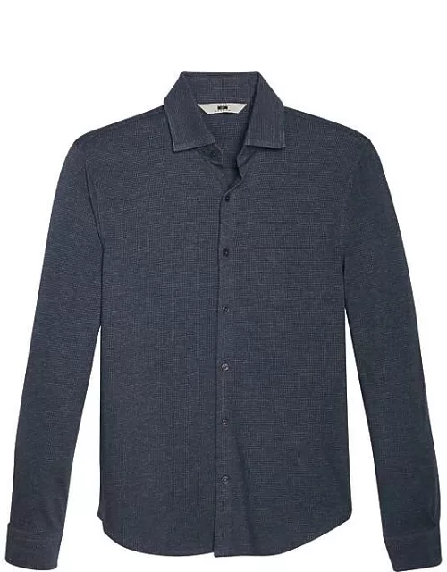 Joseph Abboud Men's Modern Fit Spread Collar Shirt Navy Blue Houndstooth
