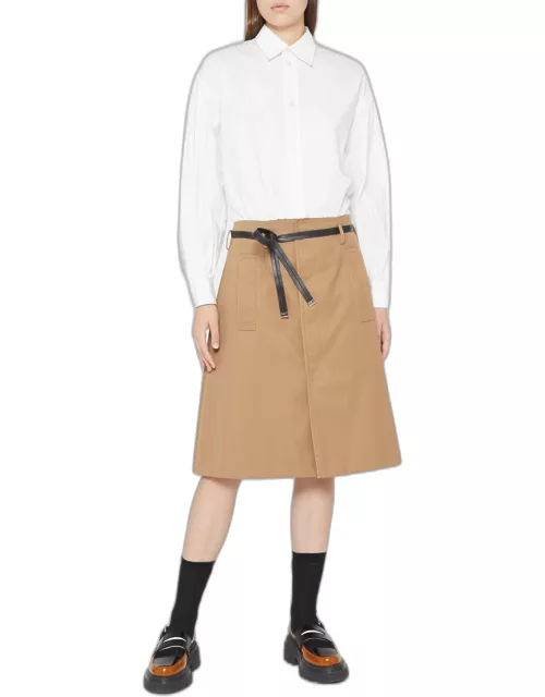 A-Line Leather Belted Skirt