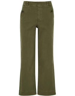 Spanx Olive Stretch-twill Wide-leg Trousers