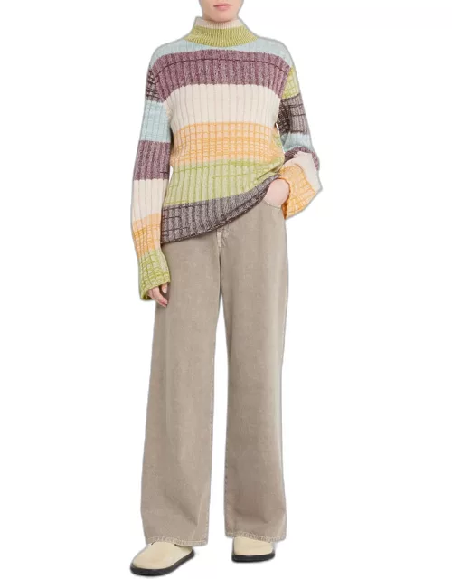 Oasis Striped Mock-Neck Rib Cashmere Sweater