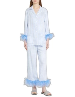 Party Gingham-Print Feather-Trim Pajama Set