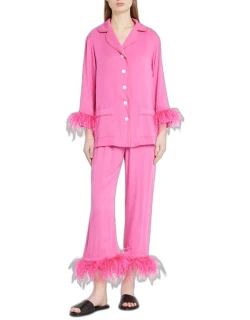 Party Cropped Feather-Trim Pajama Set