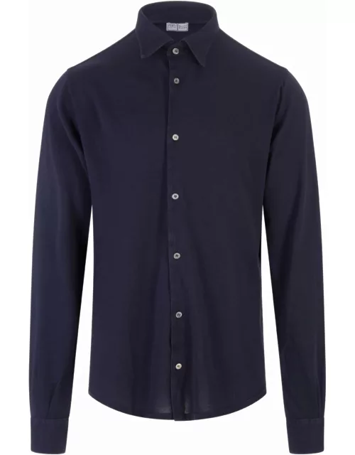 Fedeli Shirt In Navy Blue Oxford Cotton