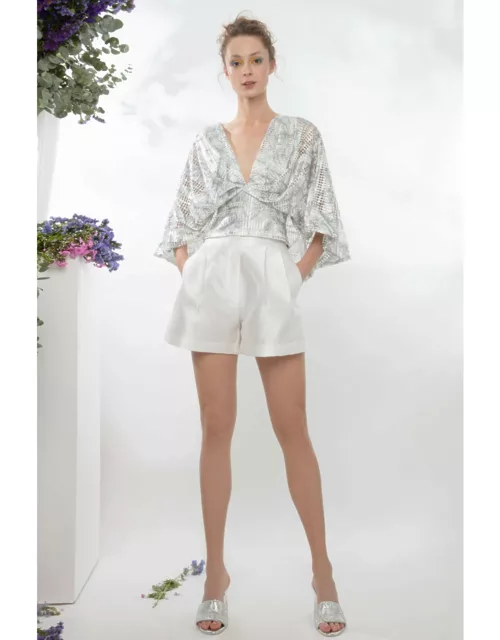 Gemy Maalouf Back Cape-Like Top and Piqué White Short