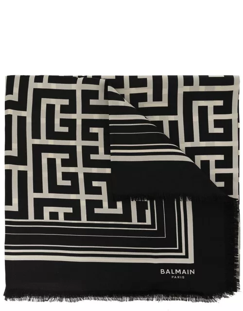 Balmain All-over Logo-printed Fringed Scarf