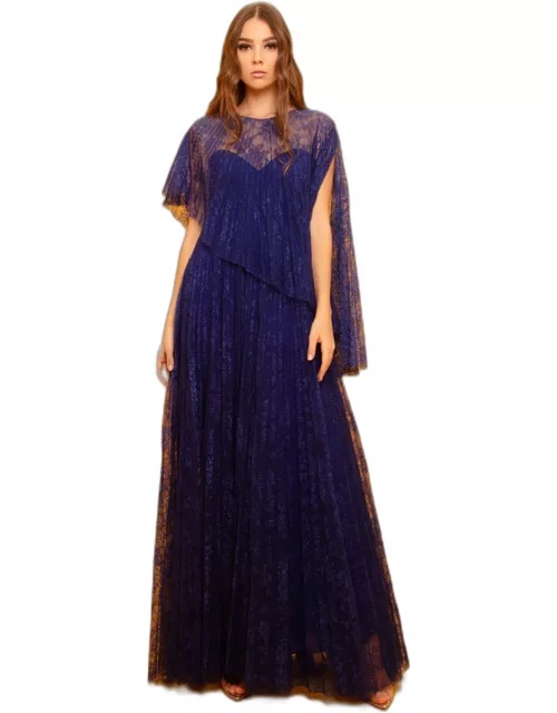 Gemy Maalouf Flared lace Long Dress With Detachable Belt