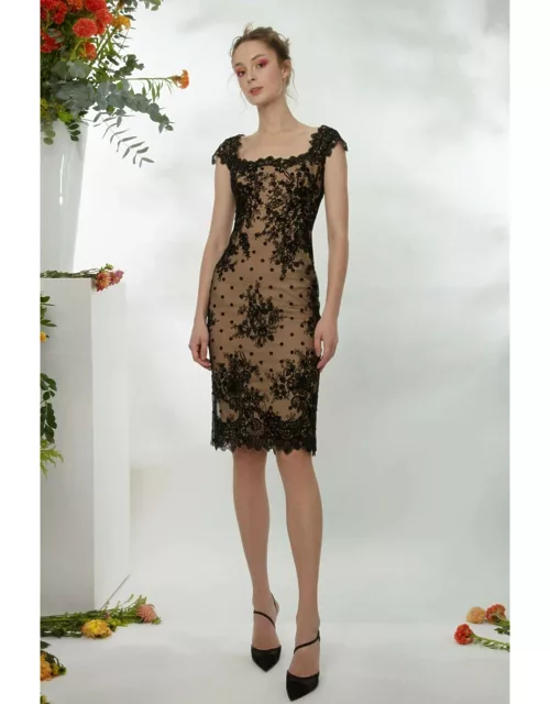 Gemy Maalouf Lace and Dotted Tulle Dres